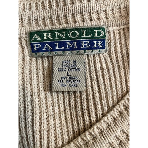Arnold Palmer Mens V-Neck Sweater Vest Beige 100% Cotton Size Large - Picture 8 of 9